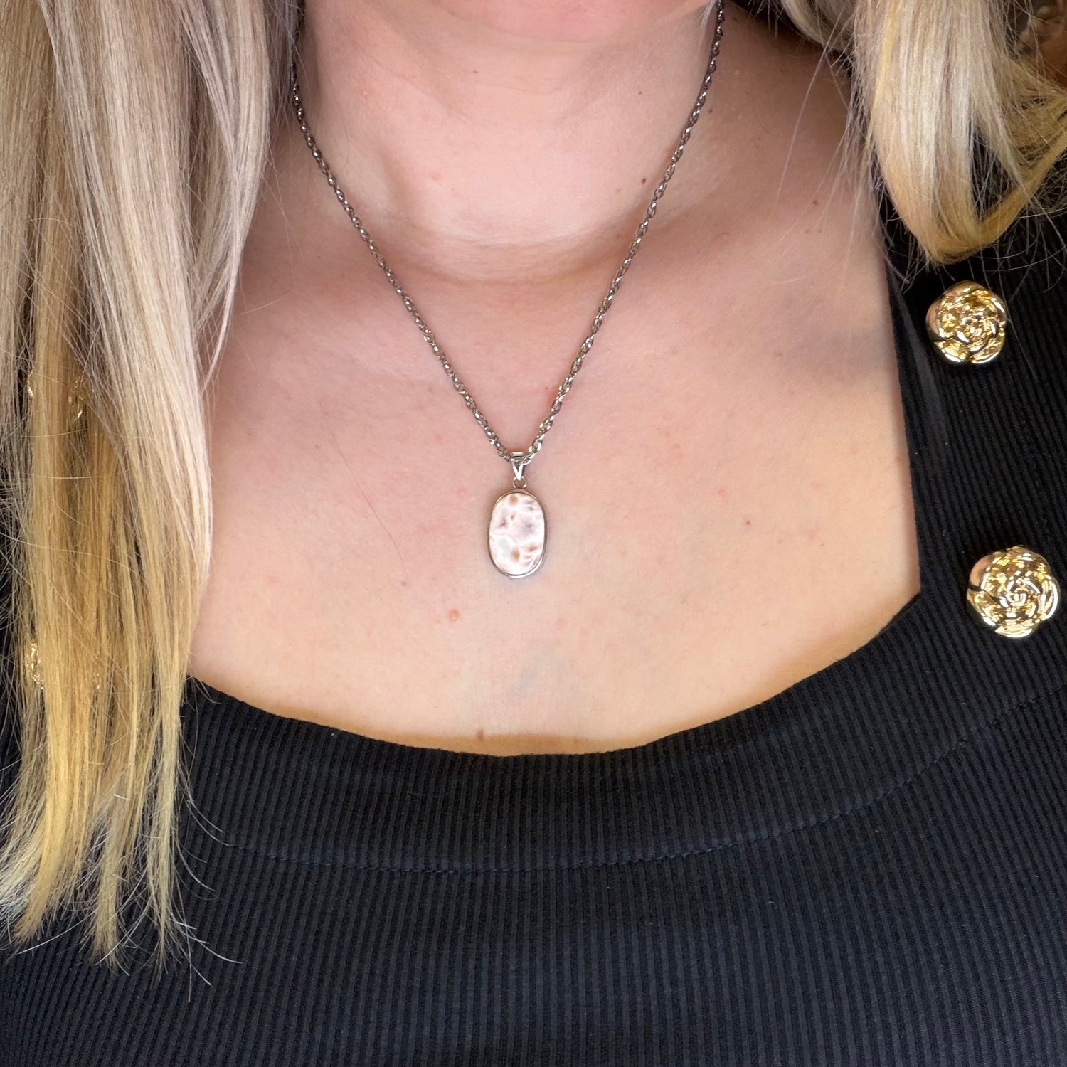 Ciondolo Natrolite e Argento 925 - Ovale
