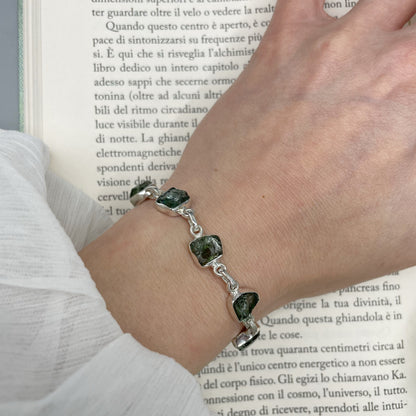 Bracciale Apatite Verde Grezza e Argento 925