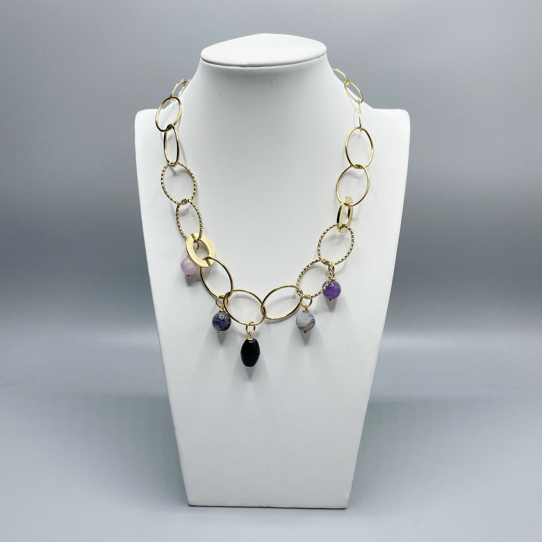 Girocollo Rinascita Gold - Kunzite, Larvikite, Onice, Occhio di Shiva, Super Seven