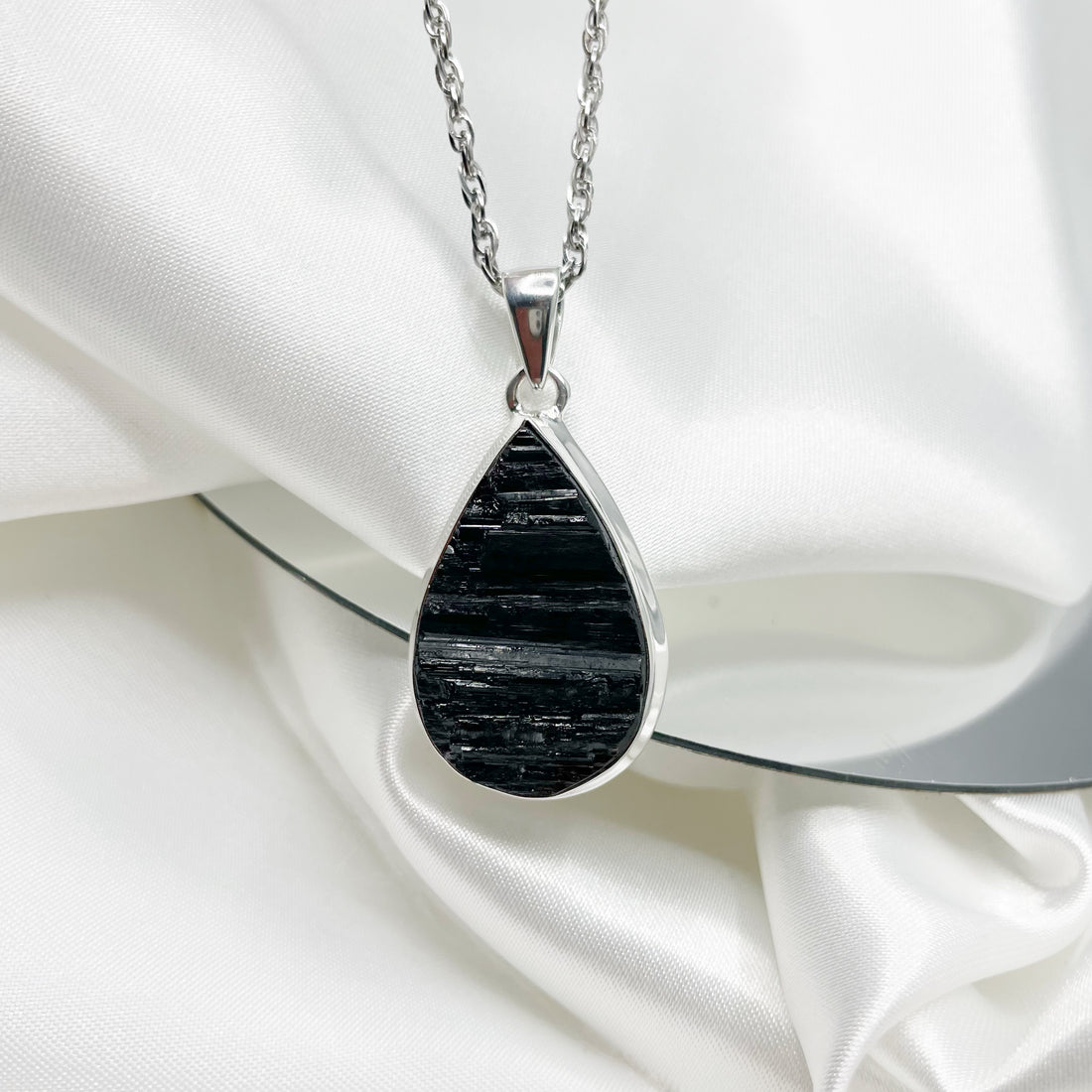 Ciondolo Tormalina Nera Grezza Goccia - Argento 925