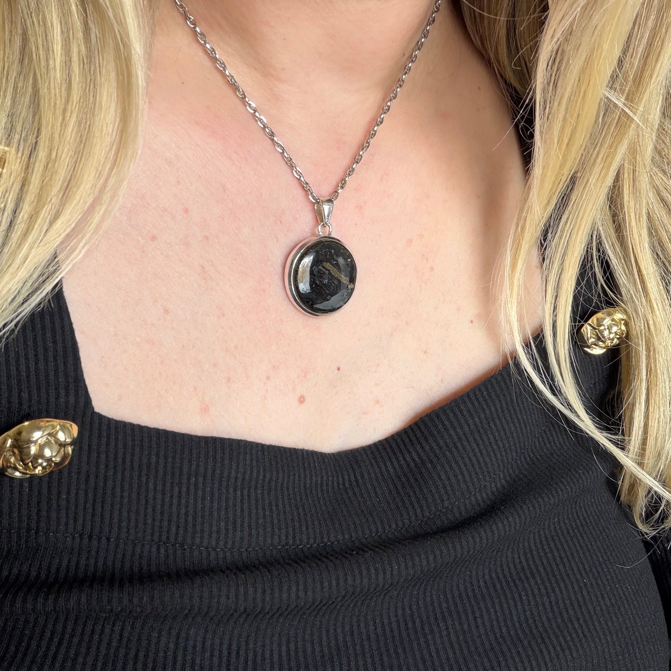 Ciondolo Nuummite Argento 925 - Tondo