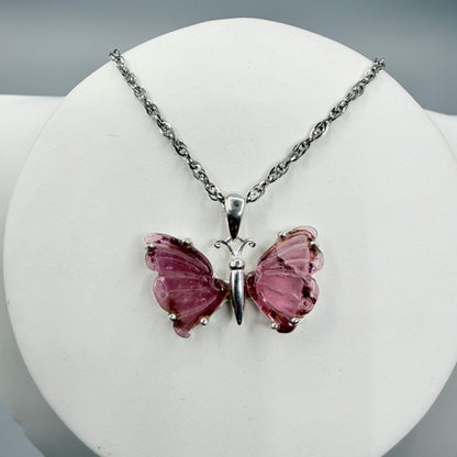 Ciondolo Farfalla Tormalina Rosa e Argento 925