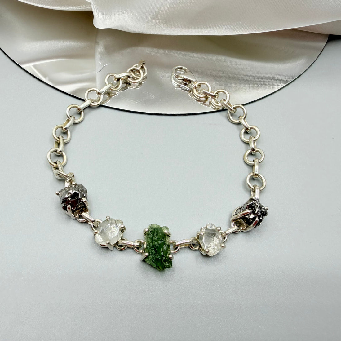 Bracciale Moldavite, Herkimer, Meteorite Campo del Cielo | Argento 925