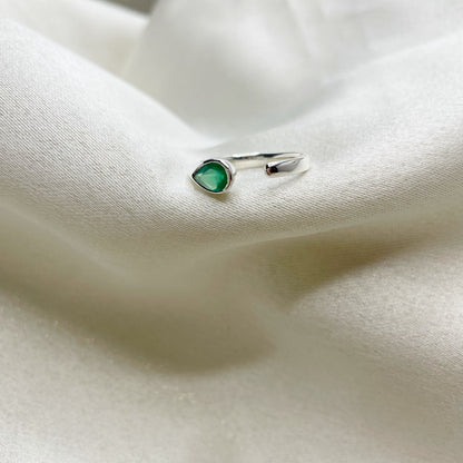 Anello Onice Verde a Goccia - Argento 925