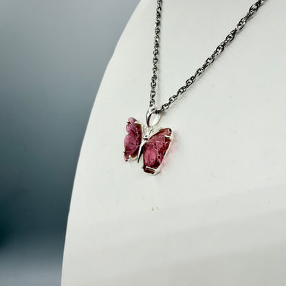 Ciondolo Farfalla Tormalina Rosa e Argento 925