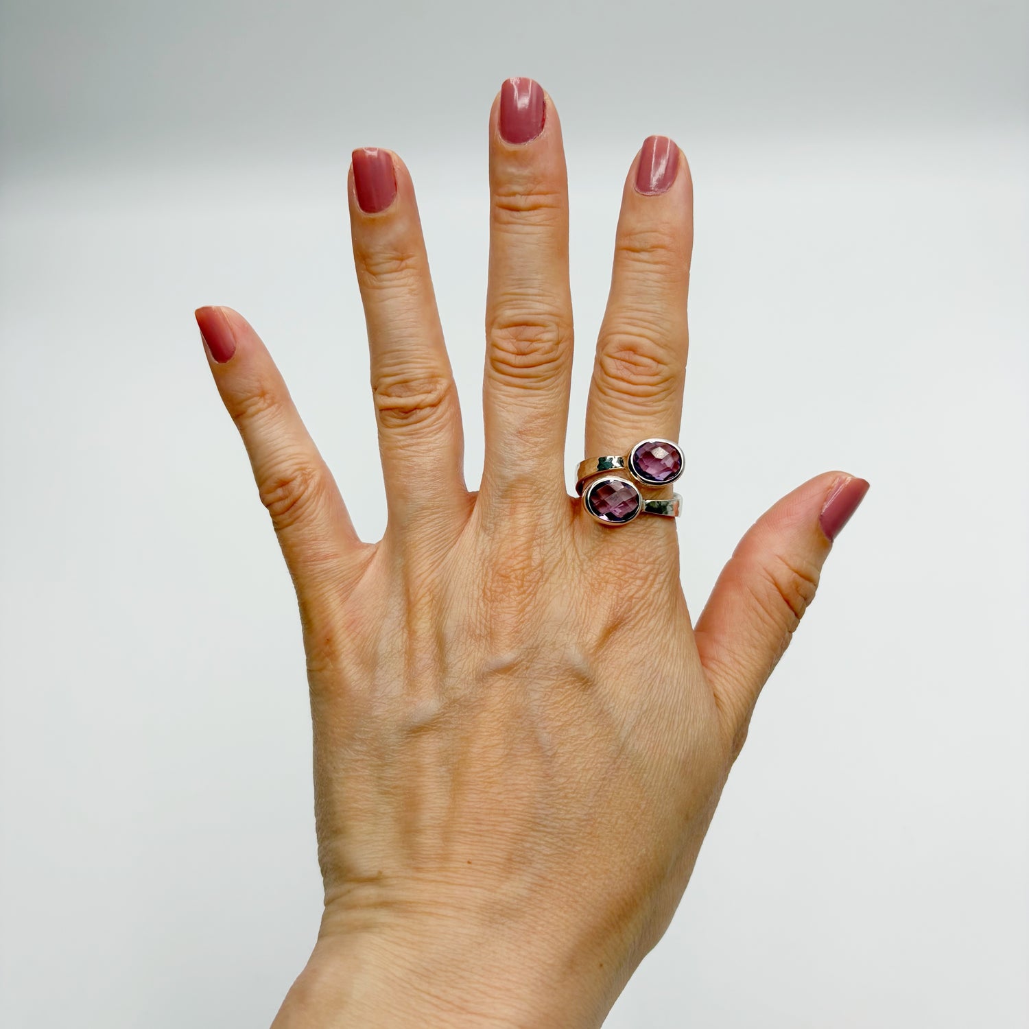 Anello Double Ametista Sfaccettata - Argento 925