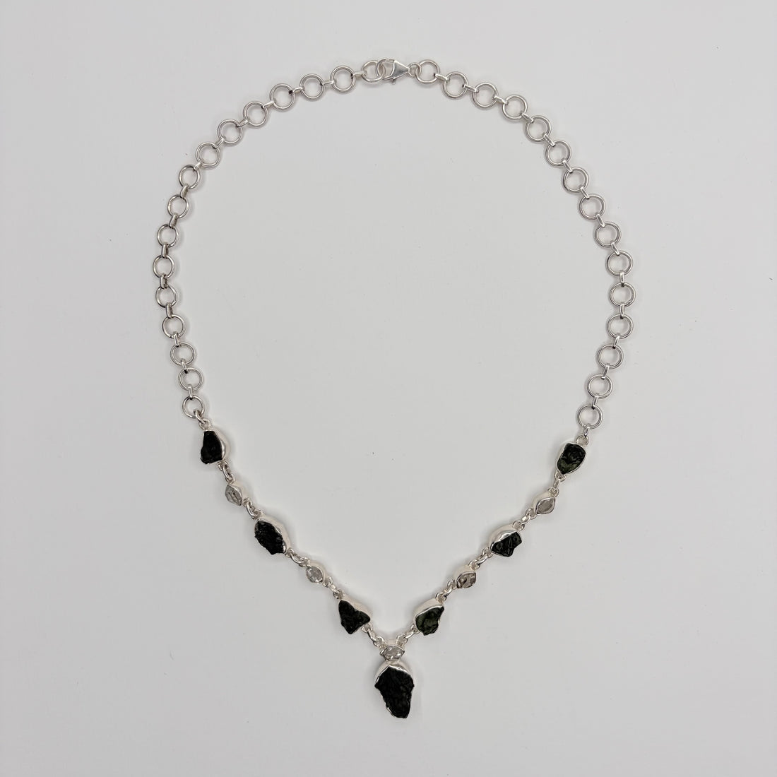 Collana Moldavite e Diamante Herkimer | Argento 925