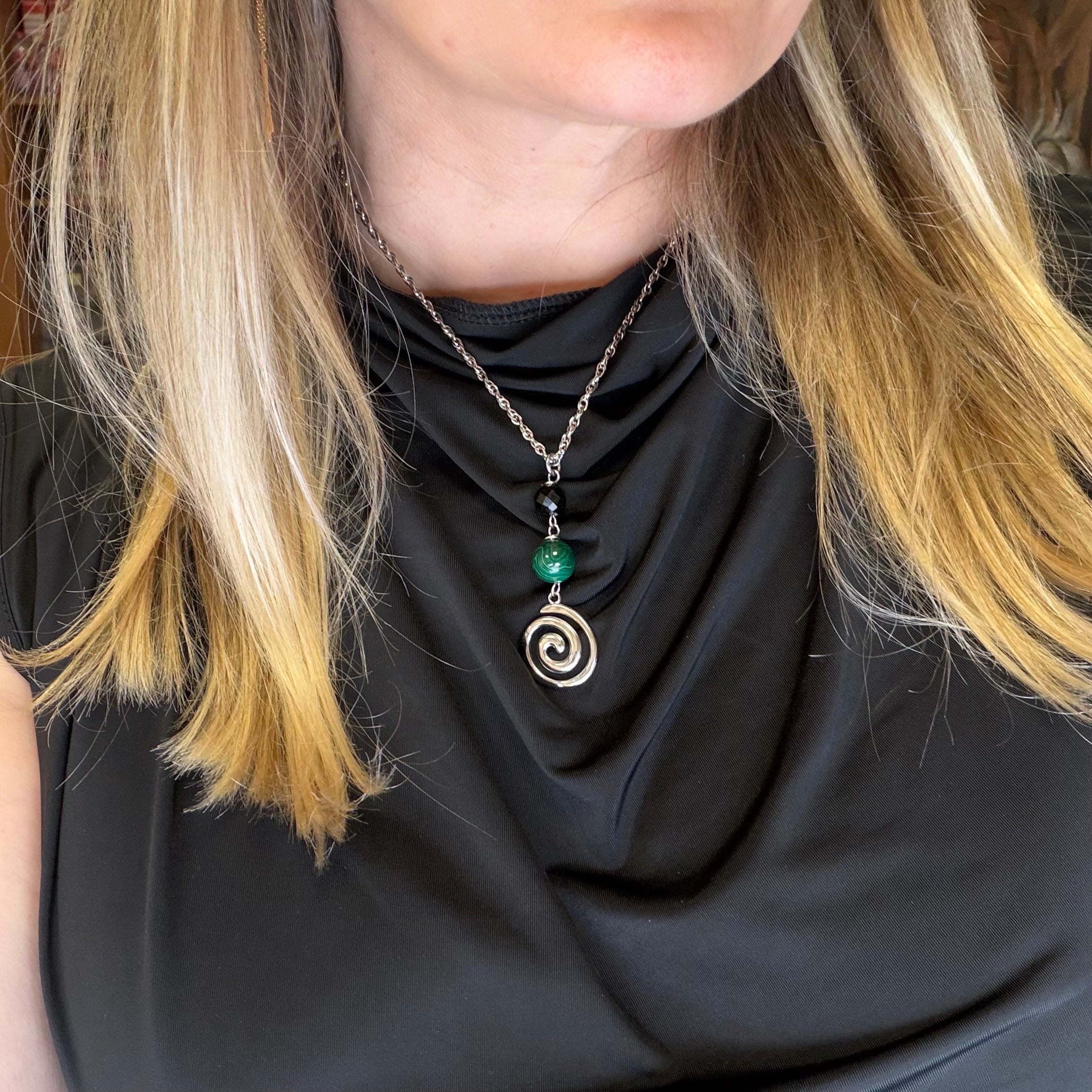 Collana Armonia e Protezione - Tormalina e Malachite - SILVER