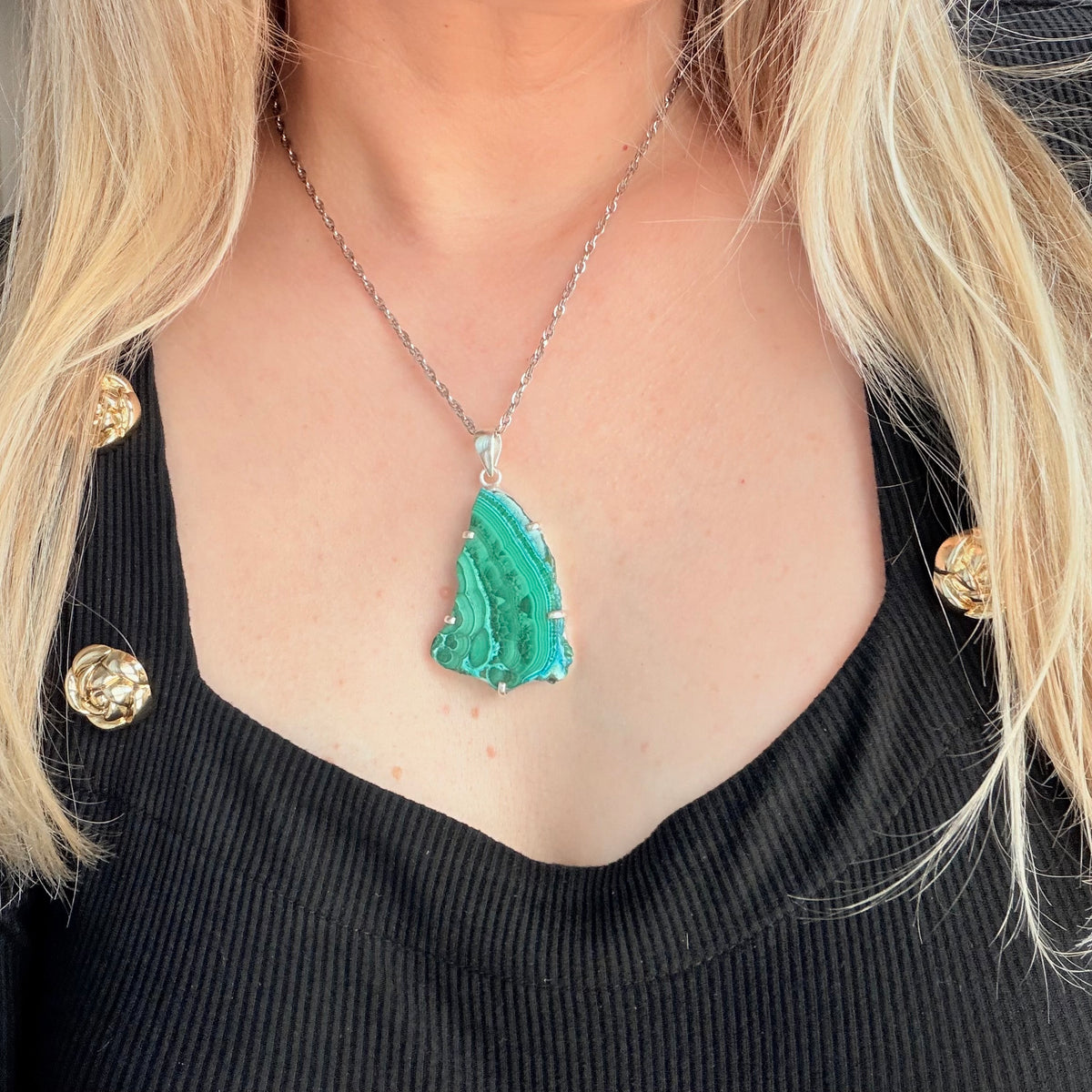Ciondolo Malachite e Crisocolla Argento 925 - irregolare