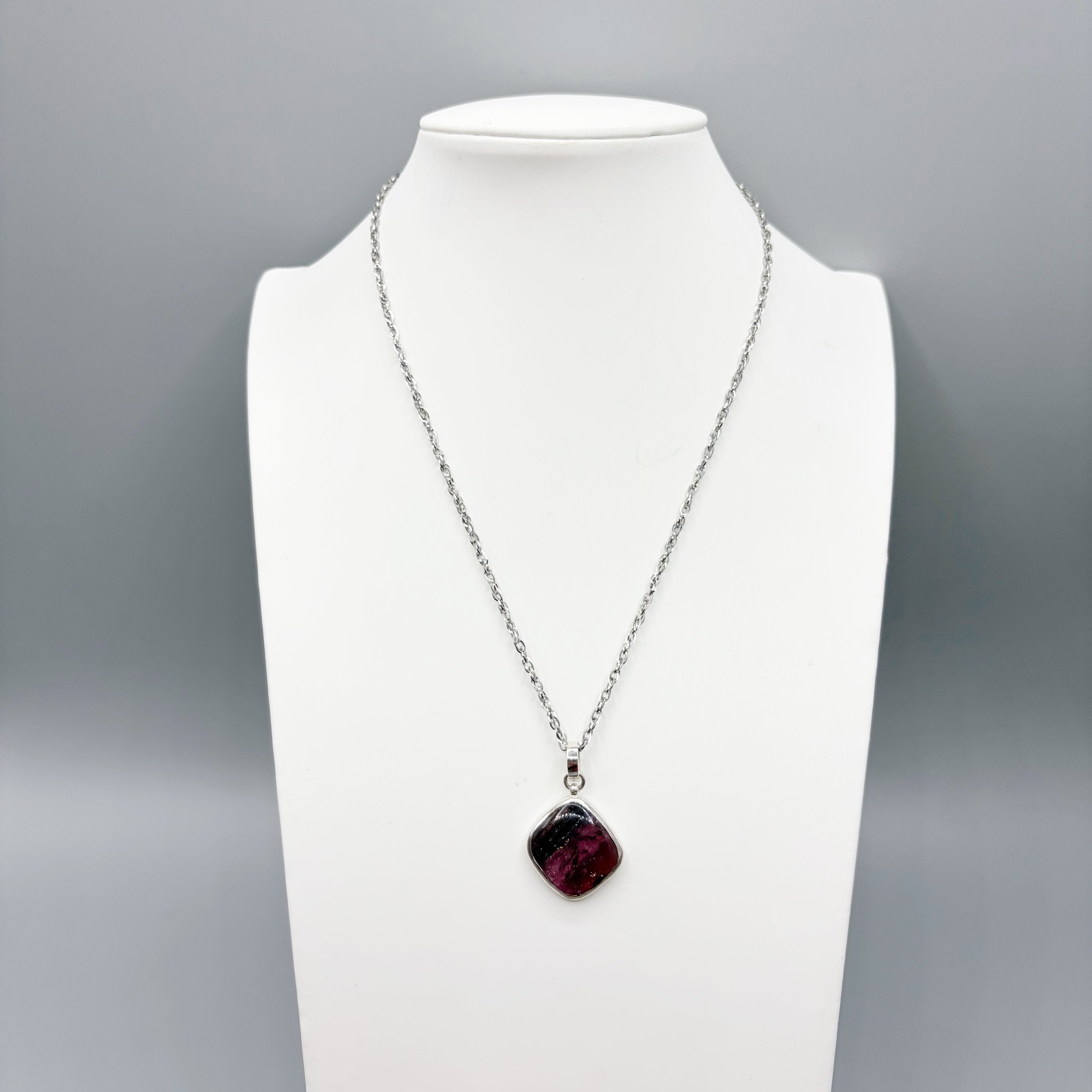 Ciondolo Tormalina Rosa Watermelon Rombo - Argento 925