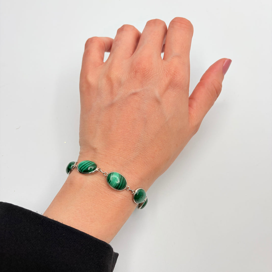 Bracciale Malachite e Argento 925 - Ovale
