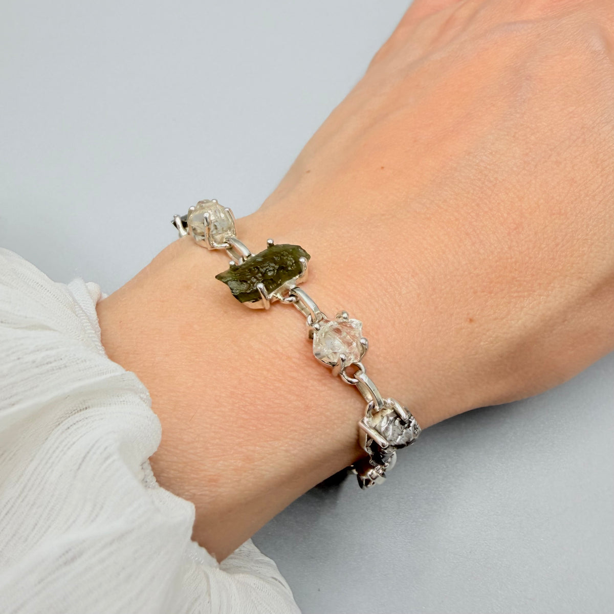 Bracciale Moldavite, Herkimer, Meteorite Campo del Cielo | Argento 925