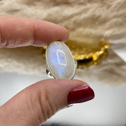 Anello Labradorite Bianca Ovale - Argento 925