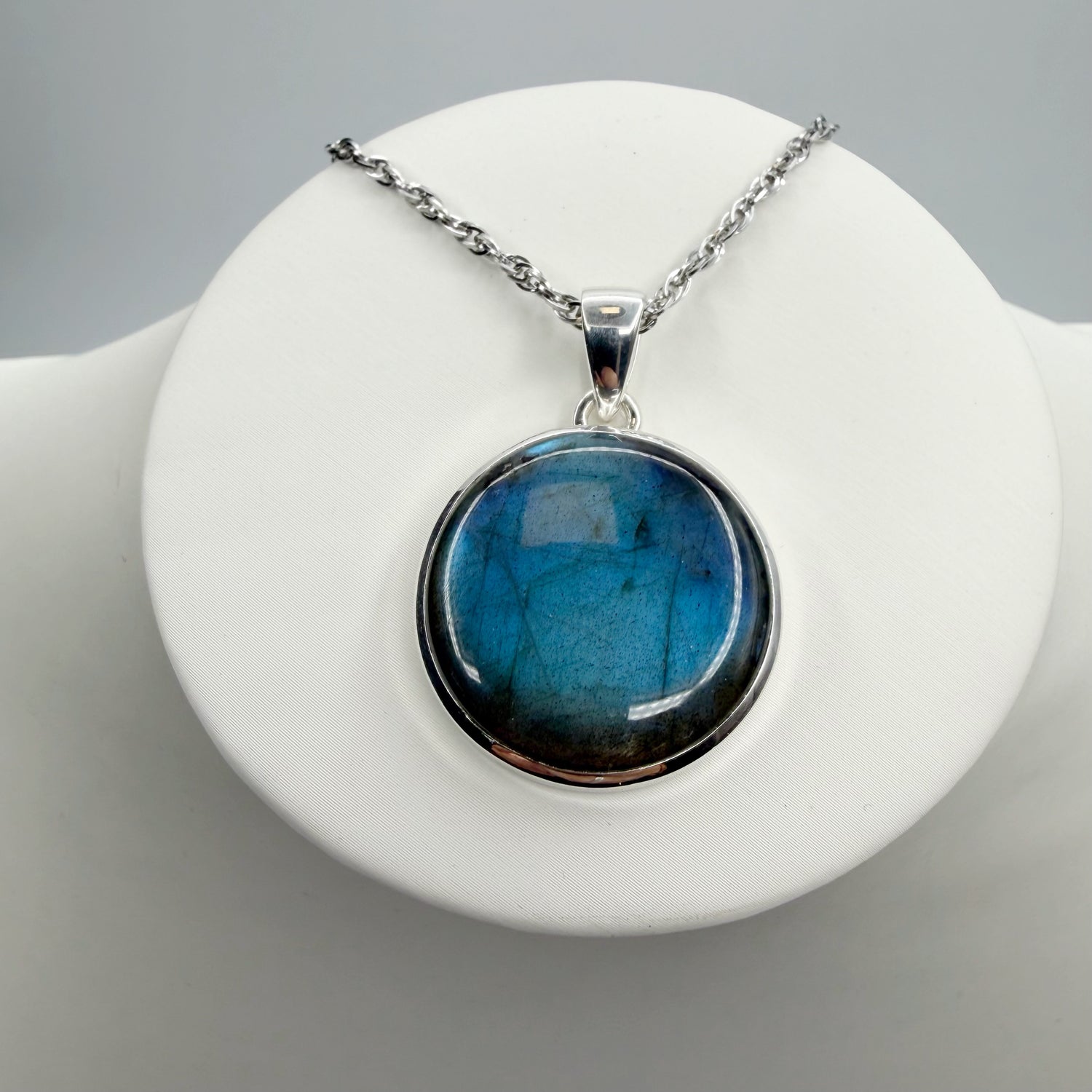 Ciondolo Labradorite Blu Argento 925 - Tondo