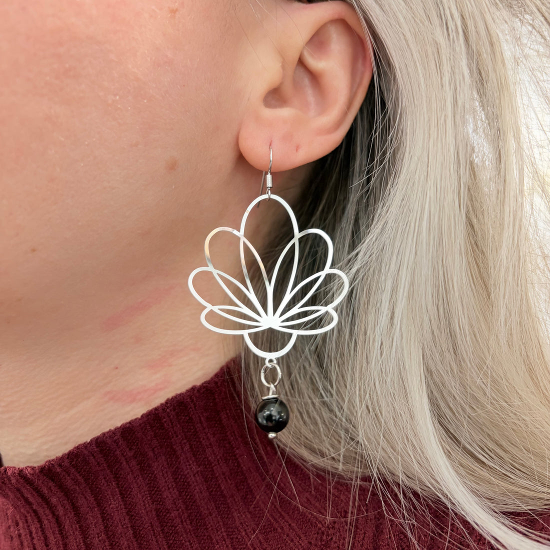 Orecchini Flower Ossidiana