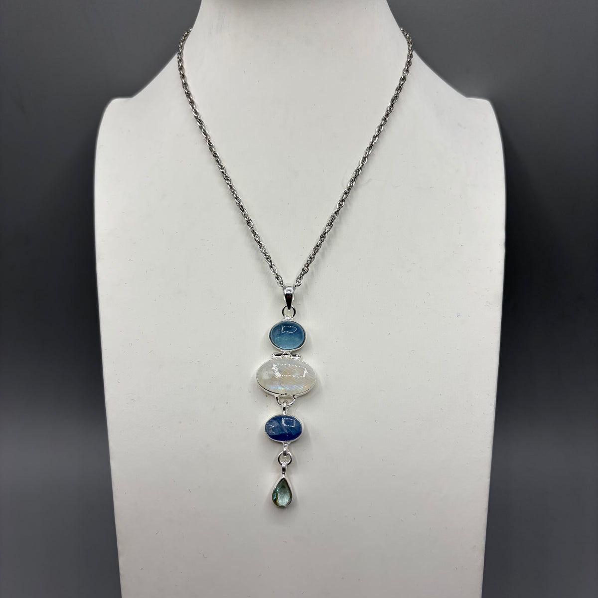 Ciondolo Acquamarina, Labradorite, Cianite, Quarzo - Argento 925