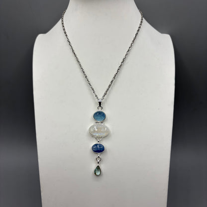 Ciondolo Acquamarina, Labradorite, Cianite, Quarzo - Argento 925