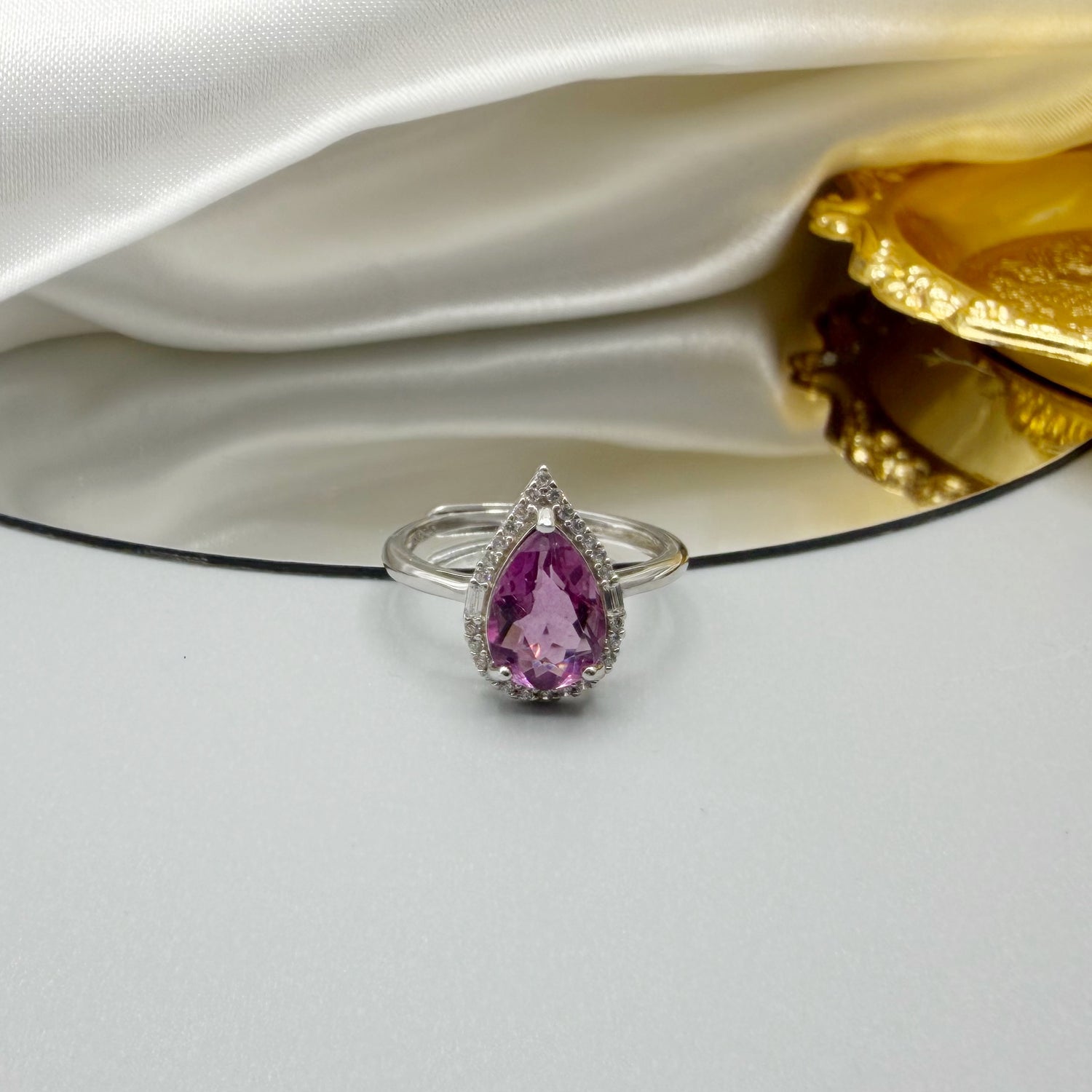 Anello Fluorite Rosa - Argento 925 - Goccia