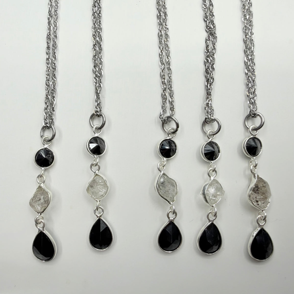Ciondolo Tormalina, Diamante Herkimer, Ossidiana