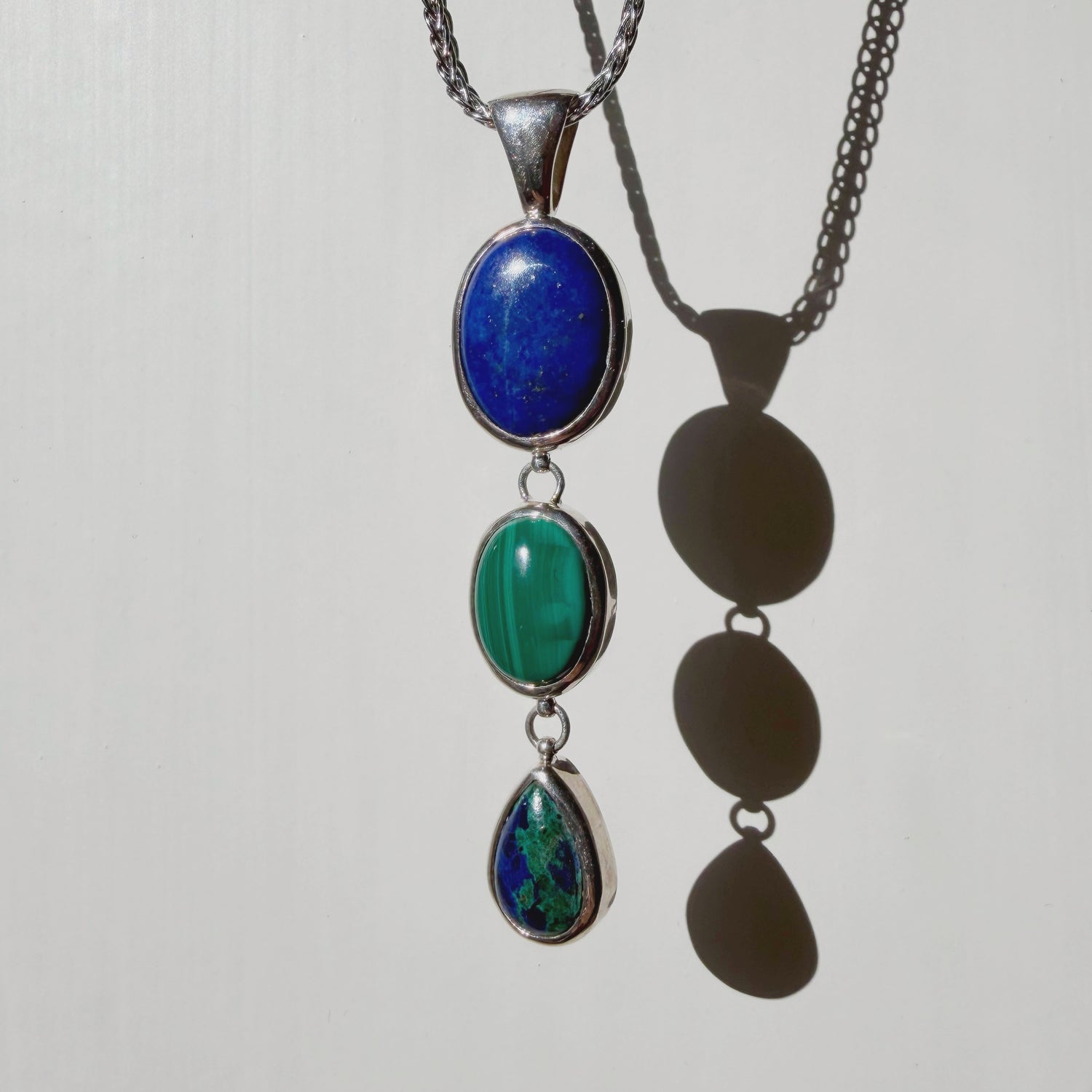 Ciondolo Lapislazzuli, Malachite, Azzurrite - Argento 925
