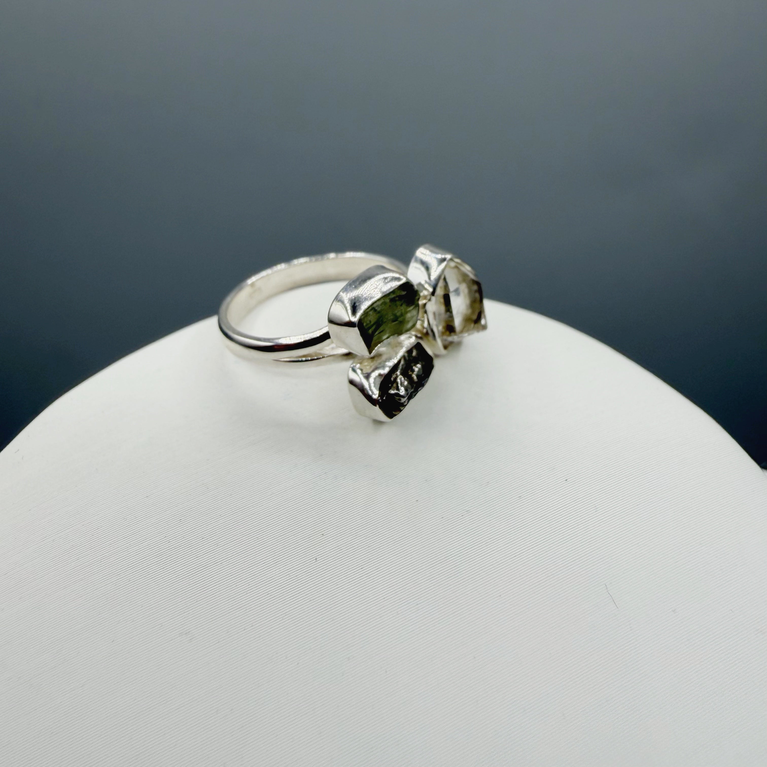 Anello Moldavite, Campo del Cielo e Diamante Herkimer | Argento 925