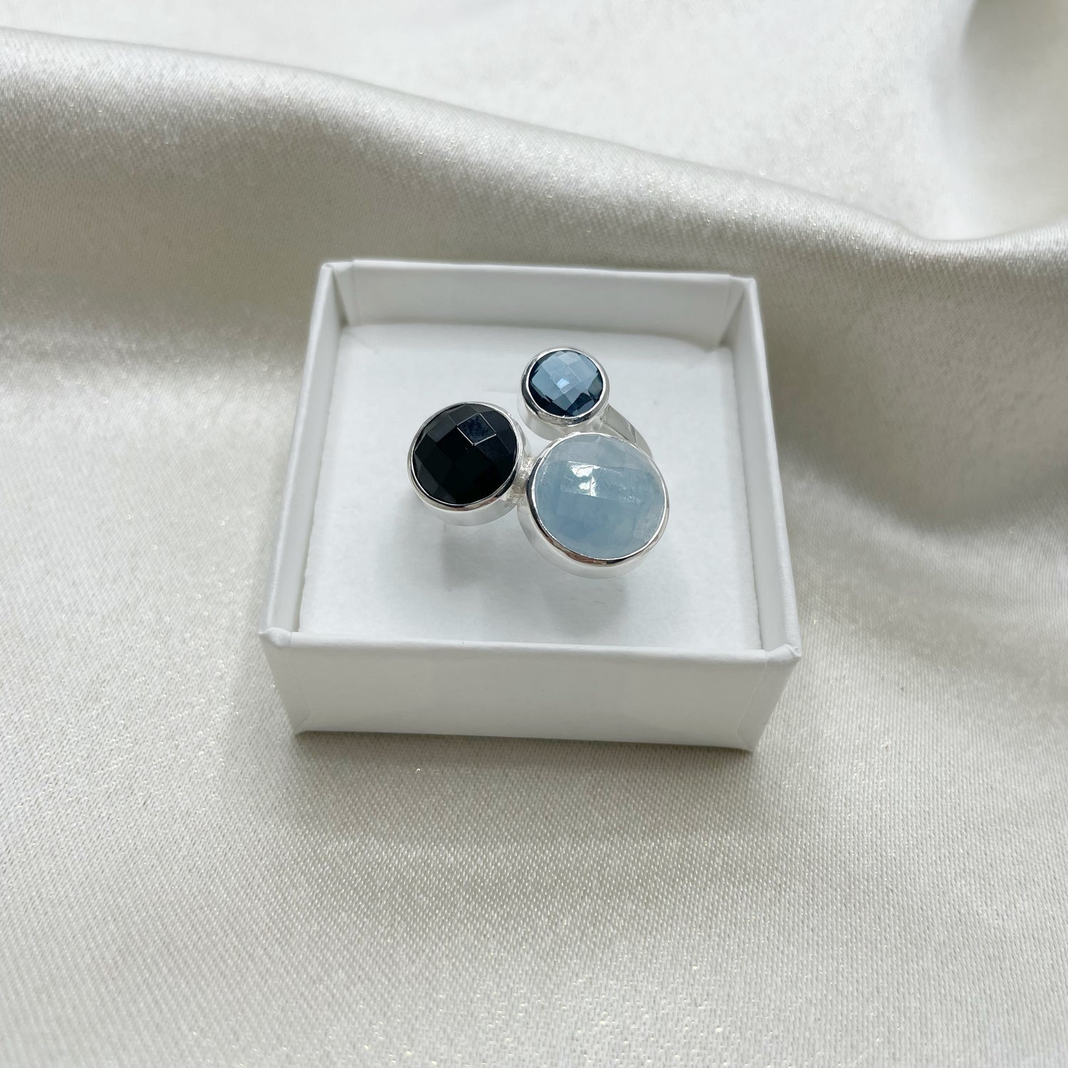 Anello Acquamarina, Onice, Topazio - Argento 925