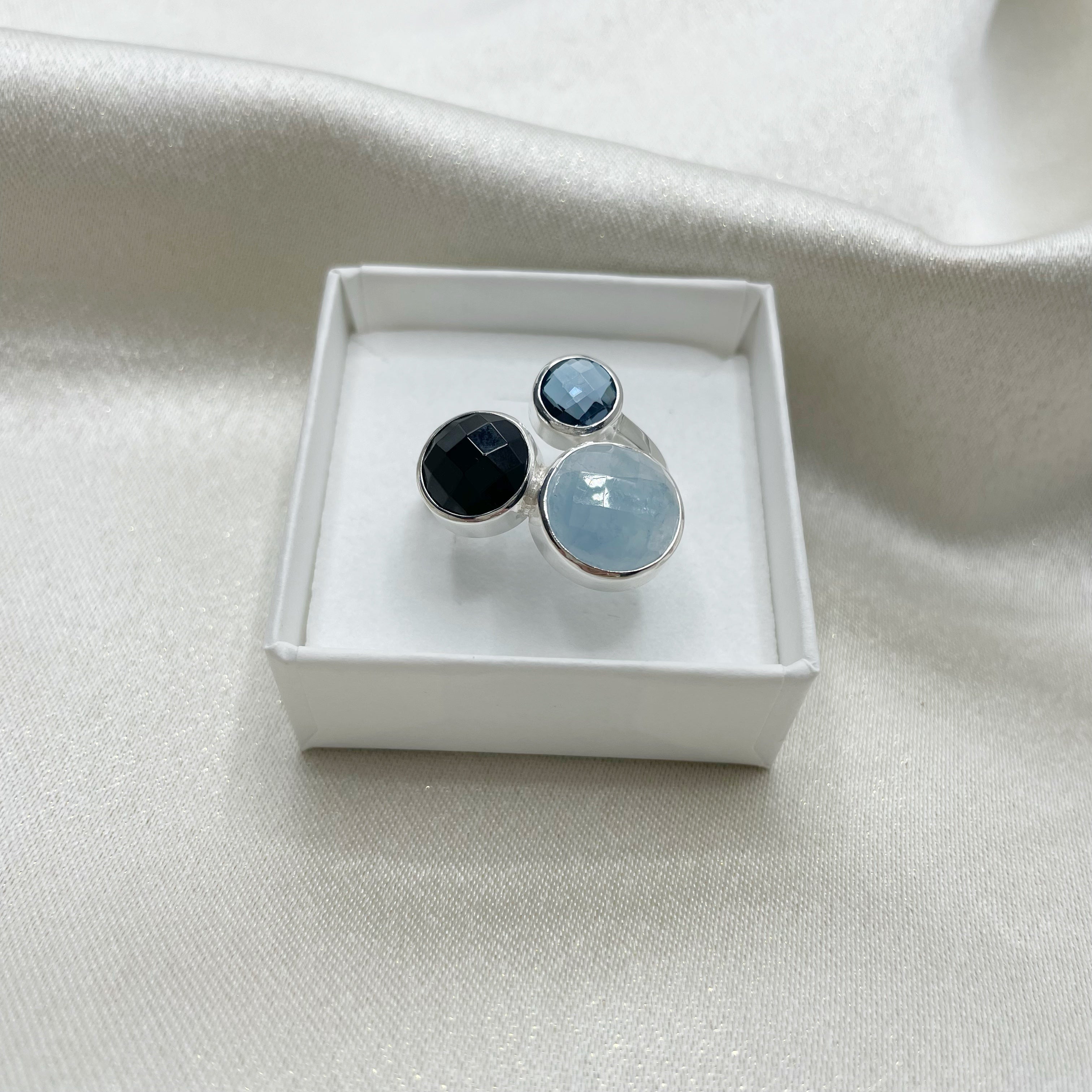 Anello Acquamarina, Onice, Topazio - Argento 925