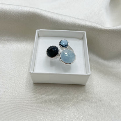 Anello Acquamarina, Onice, Topazio - Argento 925