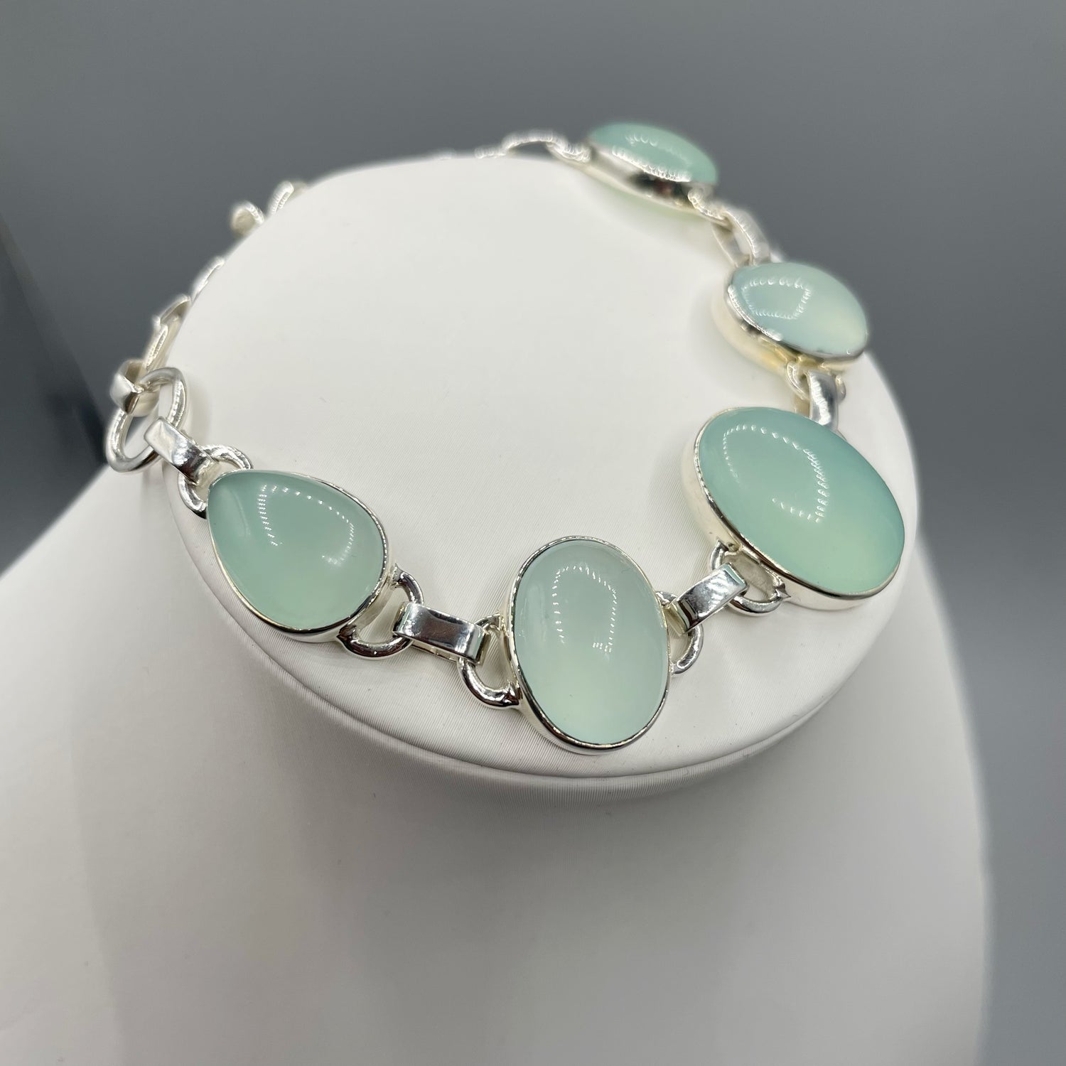 Bracciale Calcedonio Acqua e Argento 925 - Ovale