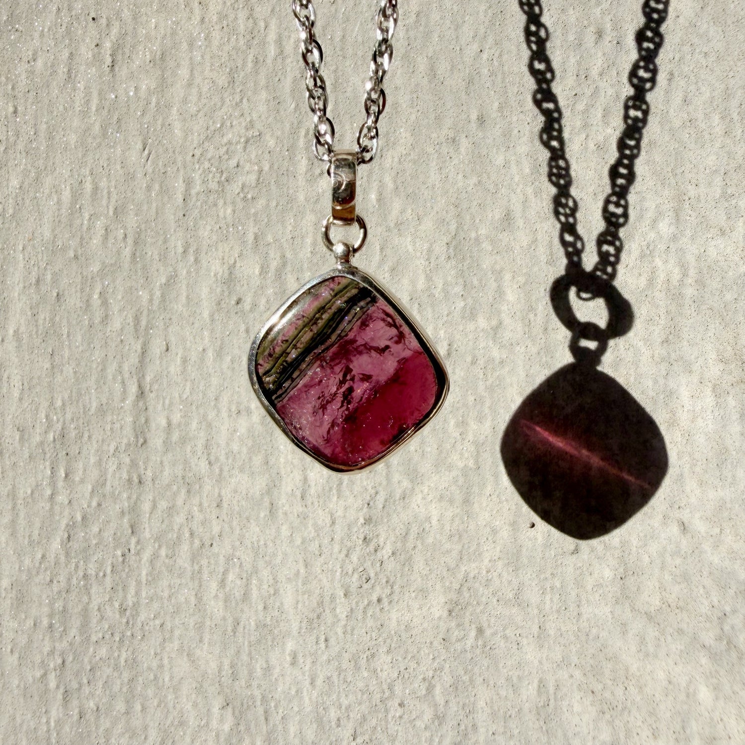 Ciondolo Tormalina Rosa Watermelon Rombo - Argento 925