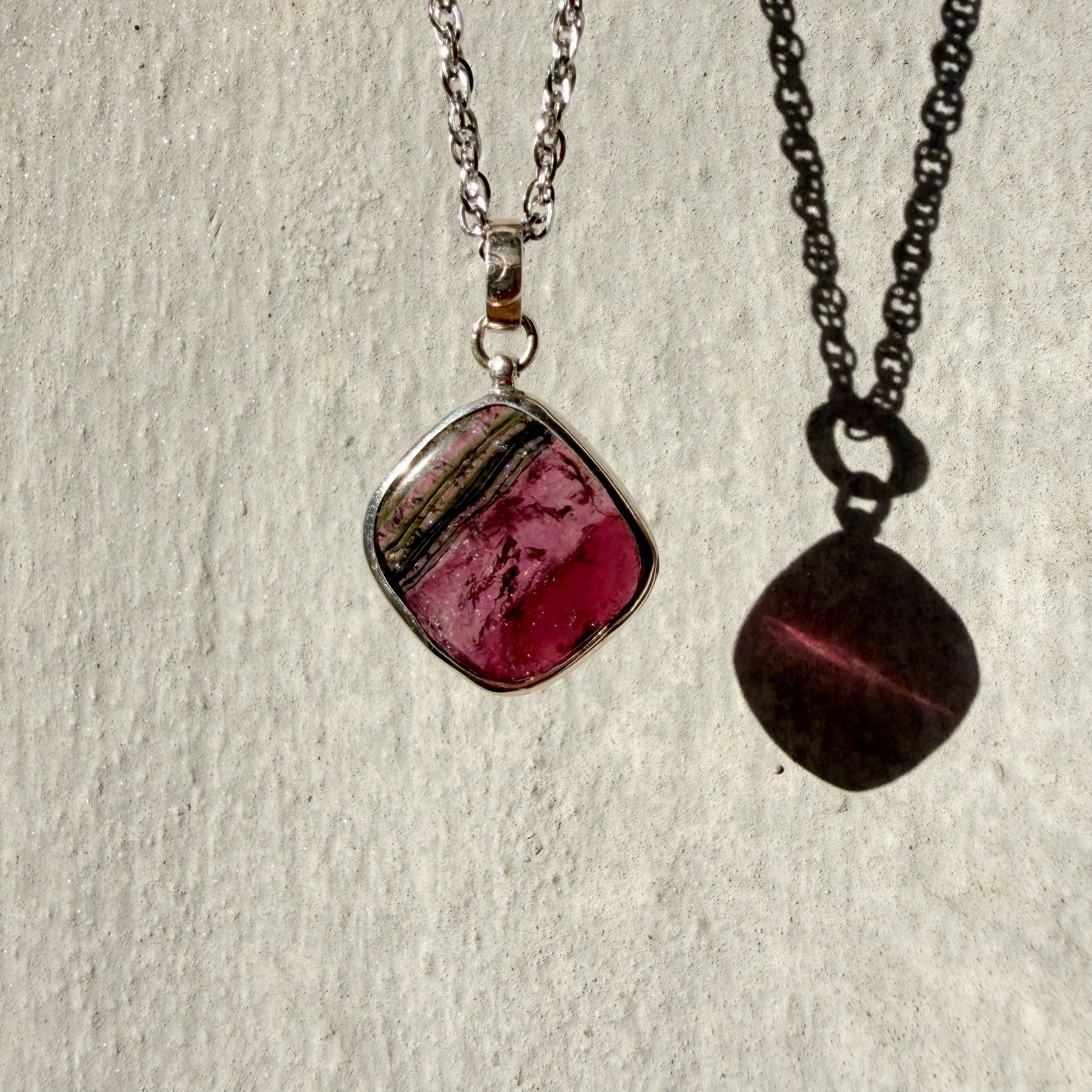 Ciondolo Tormalina Rosa Watermelon Rombo - Argento 925