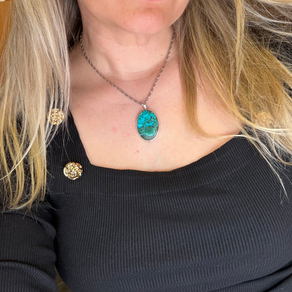 Ciondolo Malachite e Crisocolla Argento 925 - Ovale