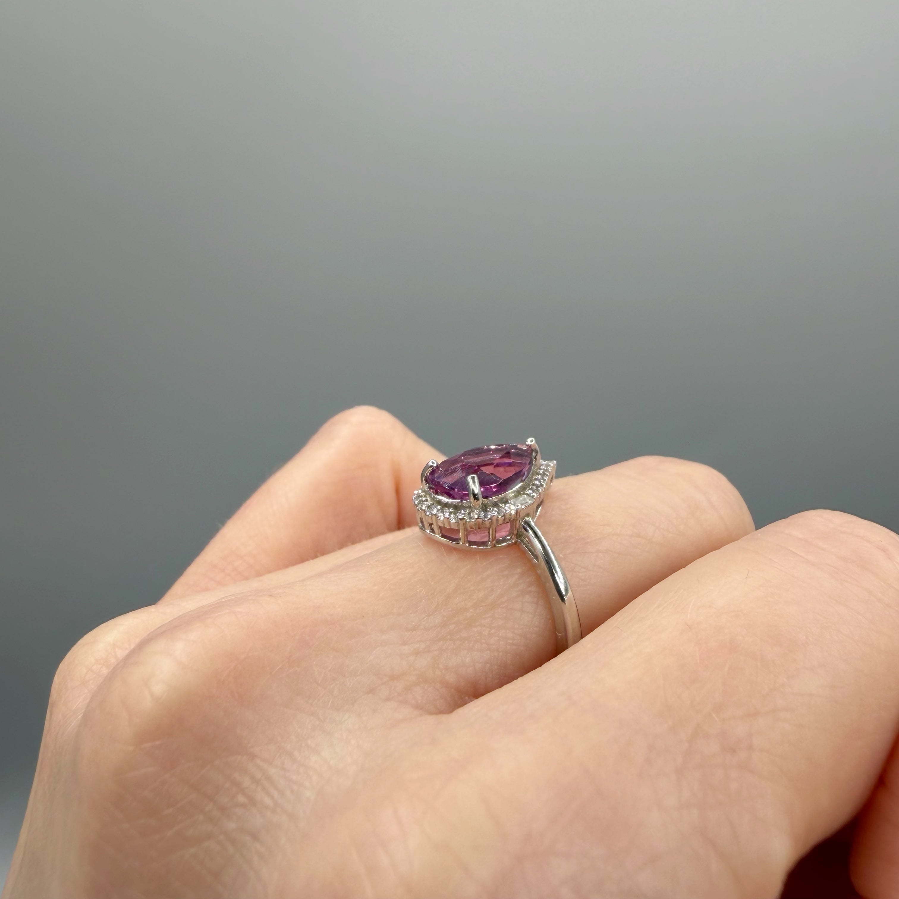 Anello Fluorite Rosa - Argento 925 - Goccia