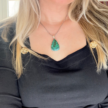Ciondolo Malachite e Crisocolla Argento 925 - Goccia media