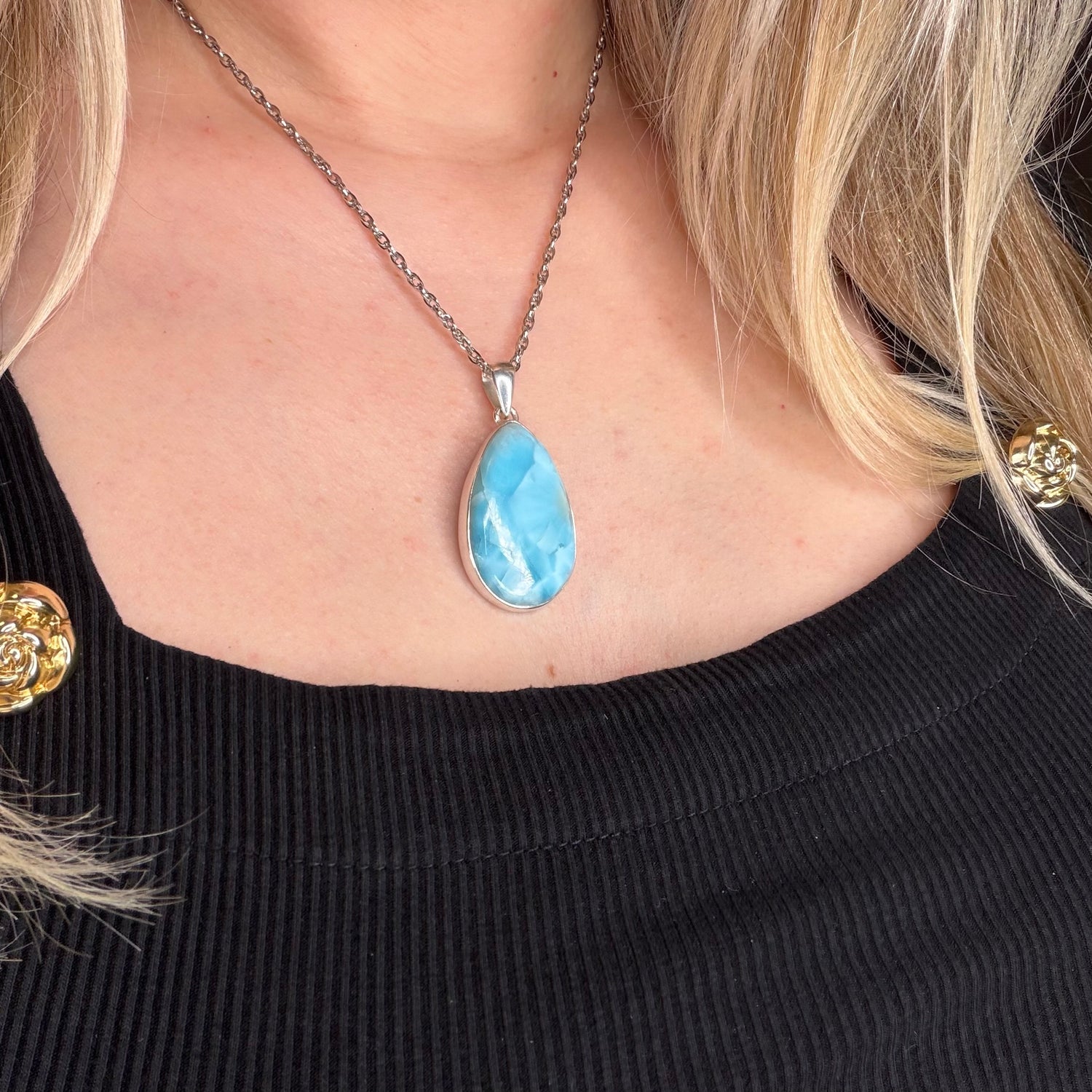 Ciondolo Larimar Argento 925 - Goccia grande