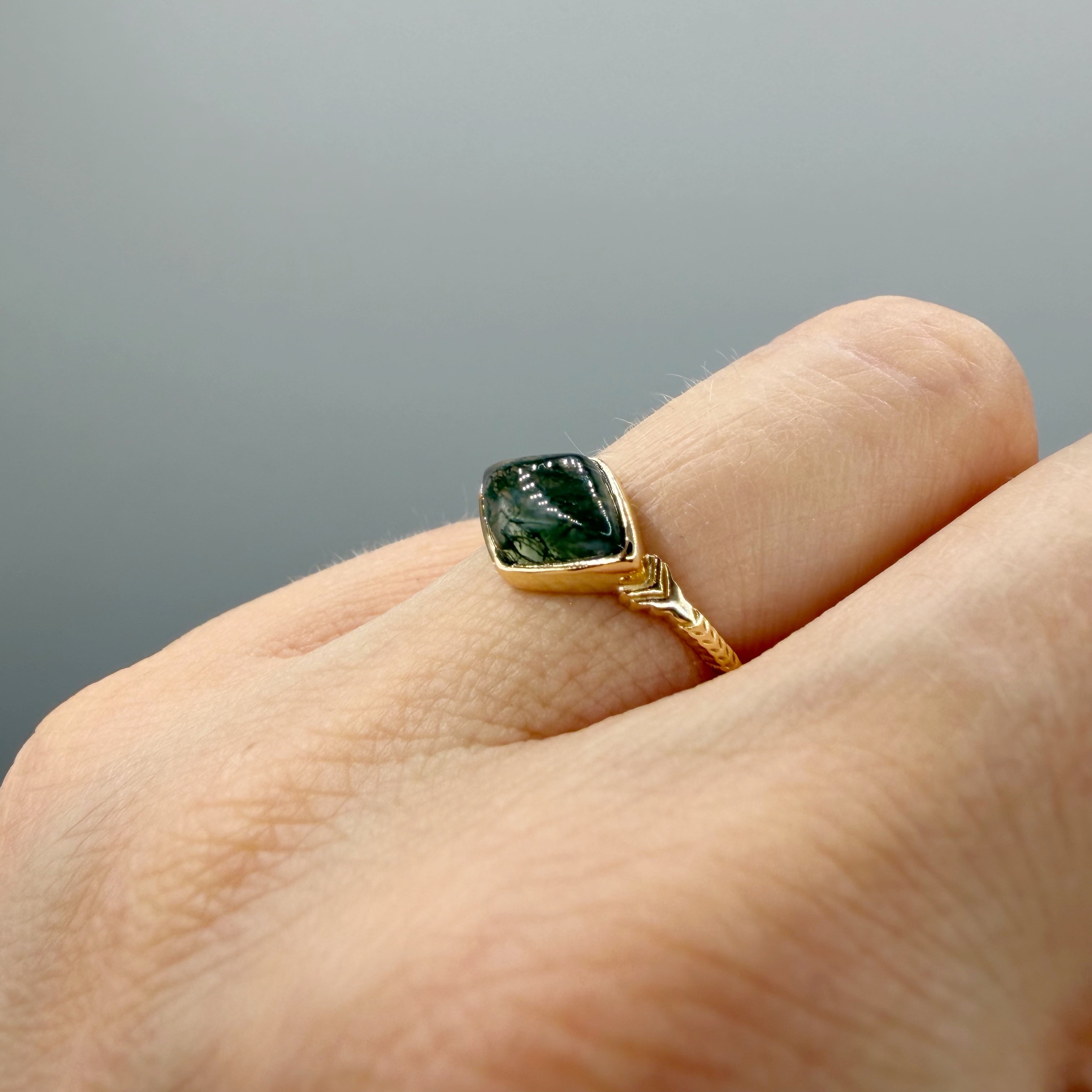 Anello Agata Muschiata | Argento 925 placcato oro 14k - NON REGOLABILE