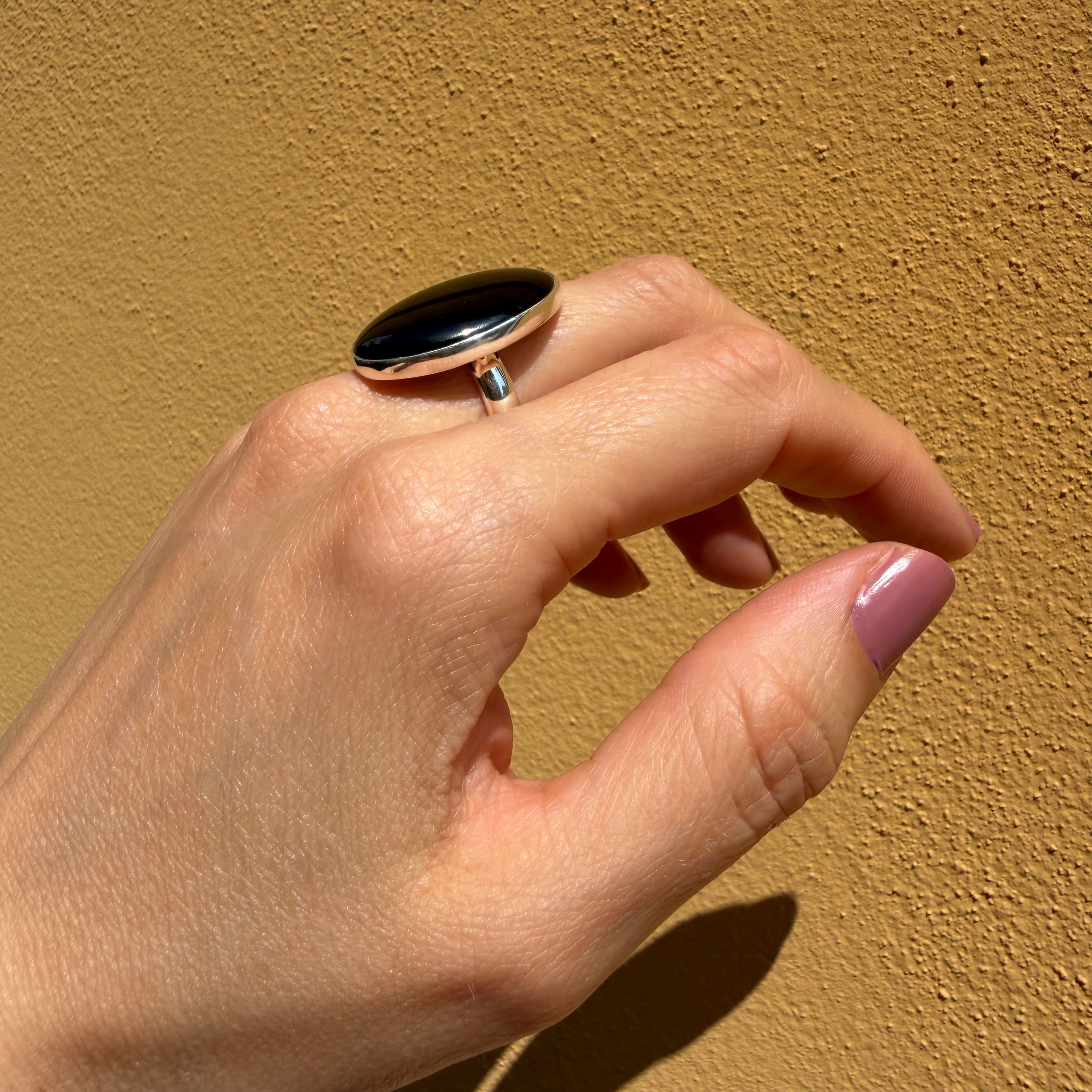 Anello Ossidiana Dorata Ovale - Argento 925