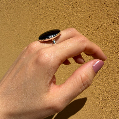 Anello Ossidiana Dorata Ovale - Argento 925