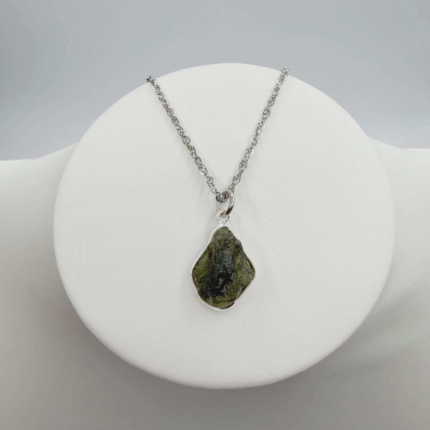Ciondolo Moldavite Grezza e Argento 925