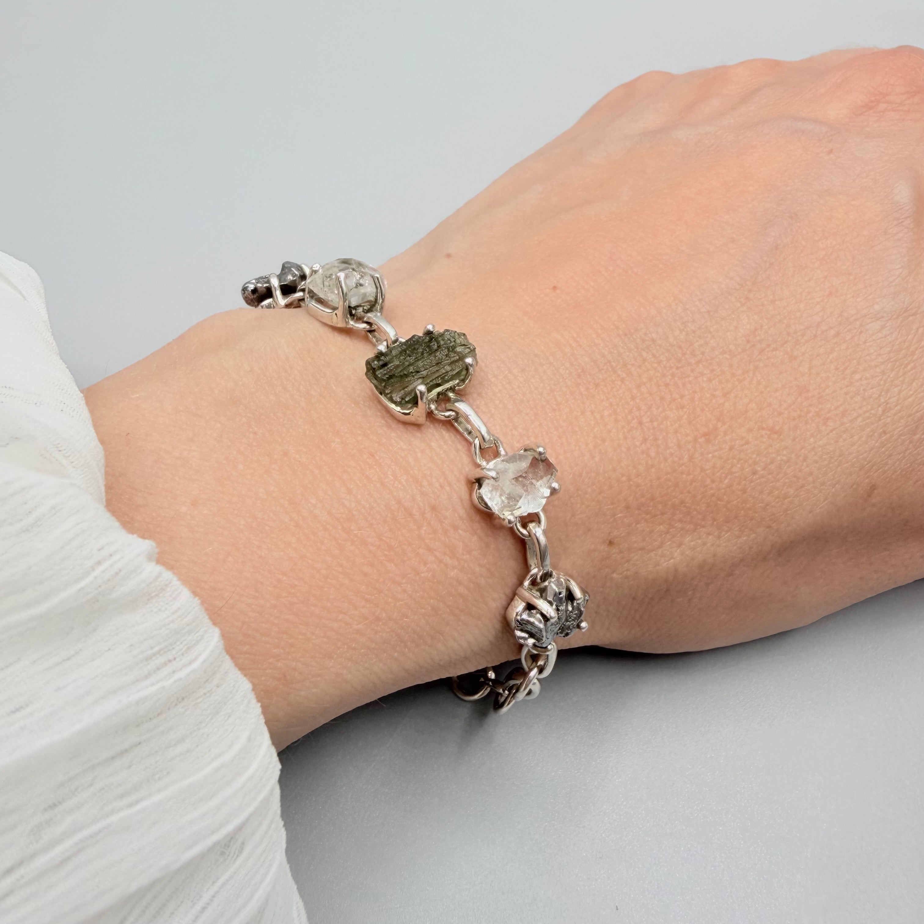 Bracciale Moldavite, Herkimer, Meteorite Campo del Cielo | Argento 925