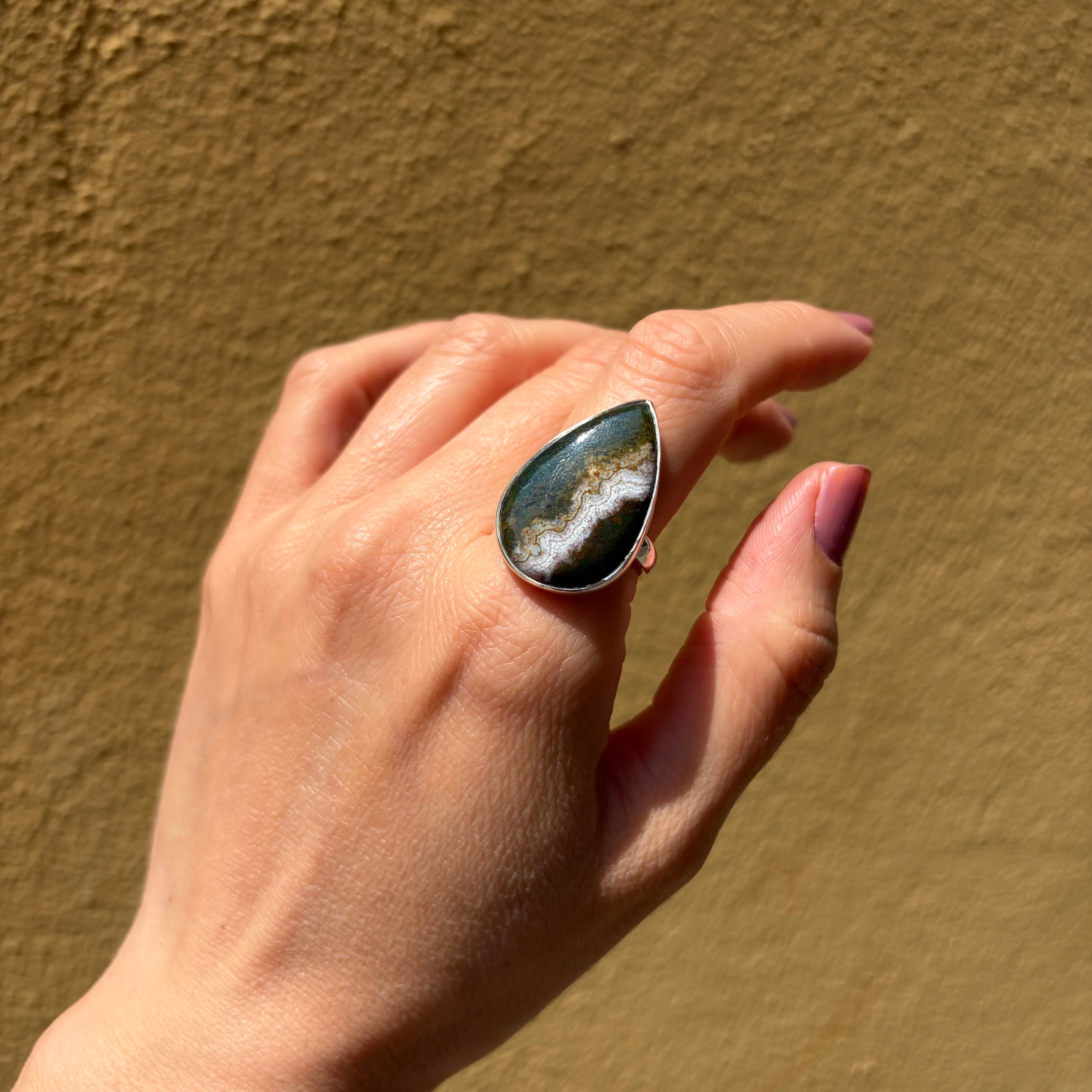 Anello Diaspro Oceano Argento 925 - a  Goccia