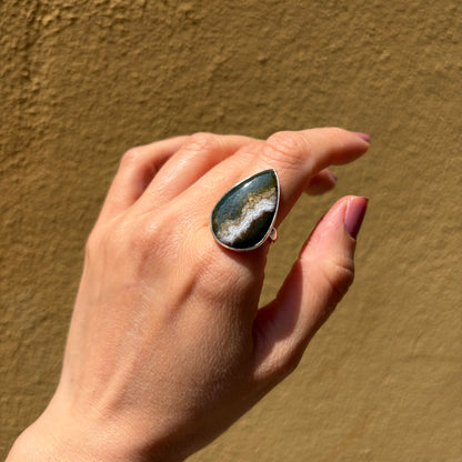 Anello Diaspro Oceano Argento 925 - a  Goccia