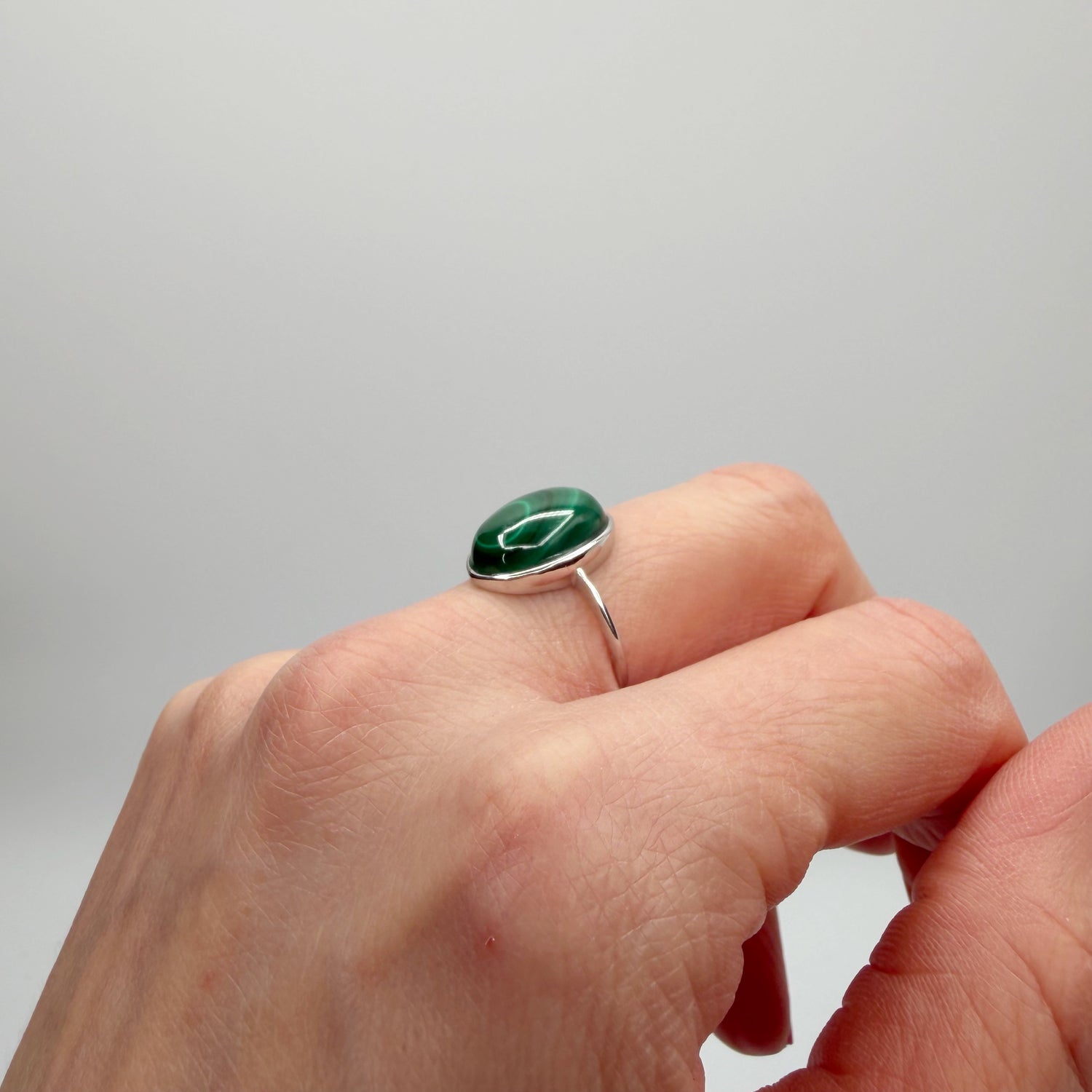 Anello Malachite Ovale - Argento 925