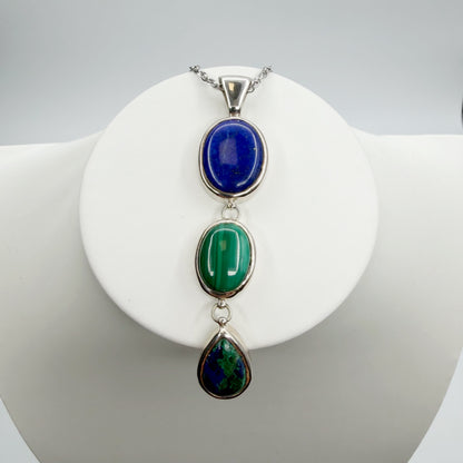 Ciondolo Lapislazzuli, Malachite, Azzurrite - Argento 925