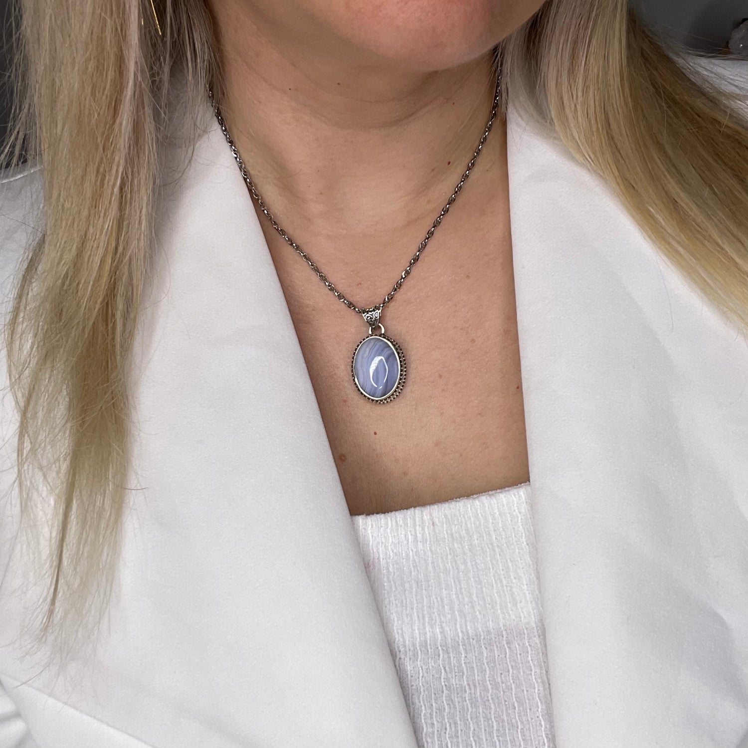 Ciondolo Calcedonio Ovale - Argento 925