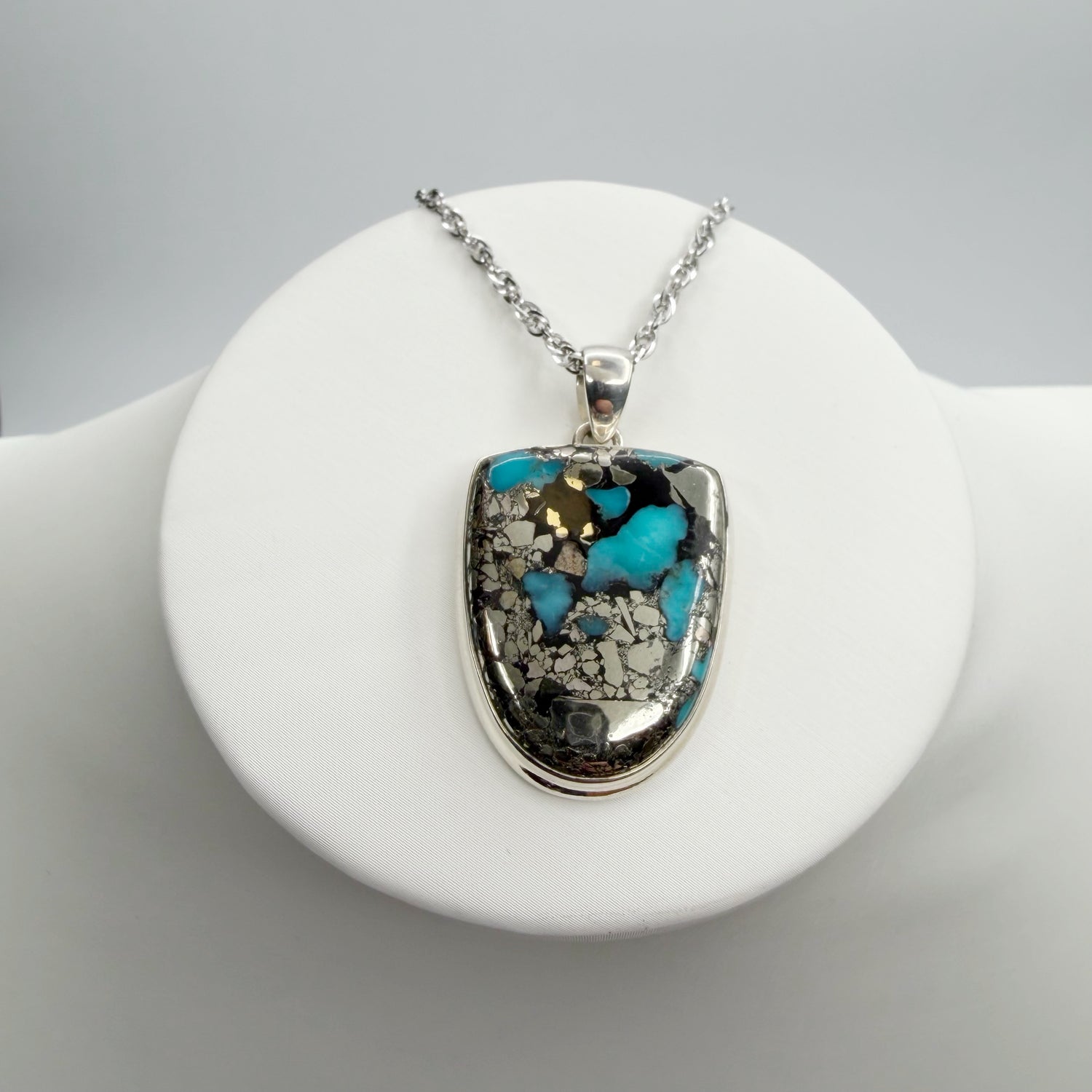Ciondolo Turchese Naturale in Pirite | Argento 925