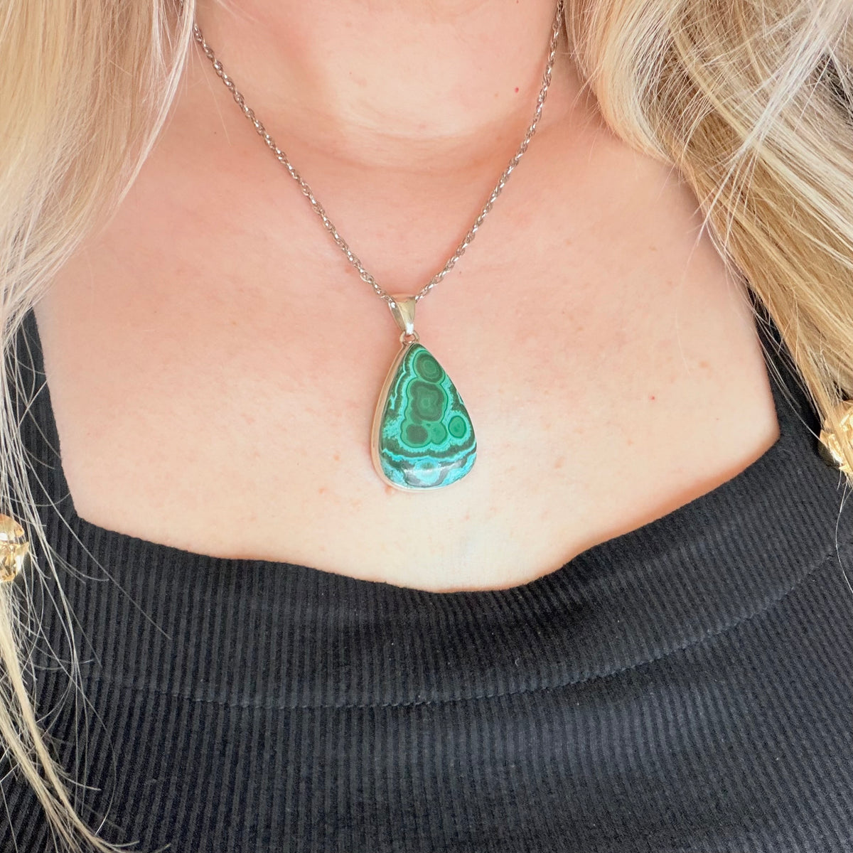 Ciondolo Malachite e Crisocolla Argento 925 - Goccia media