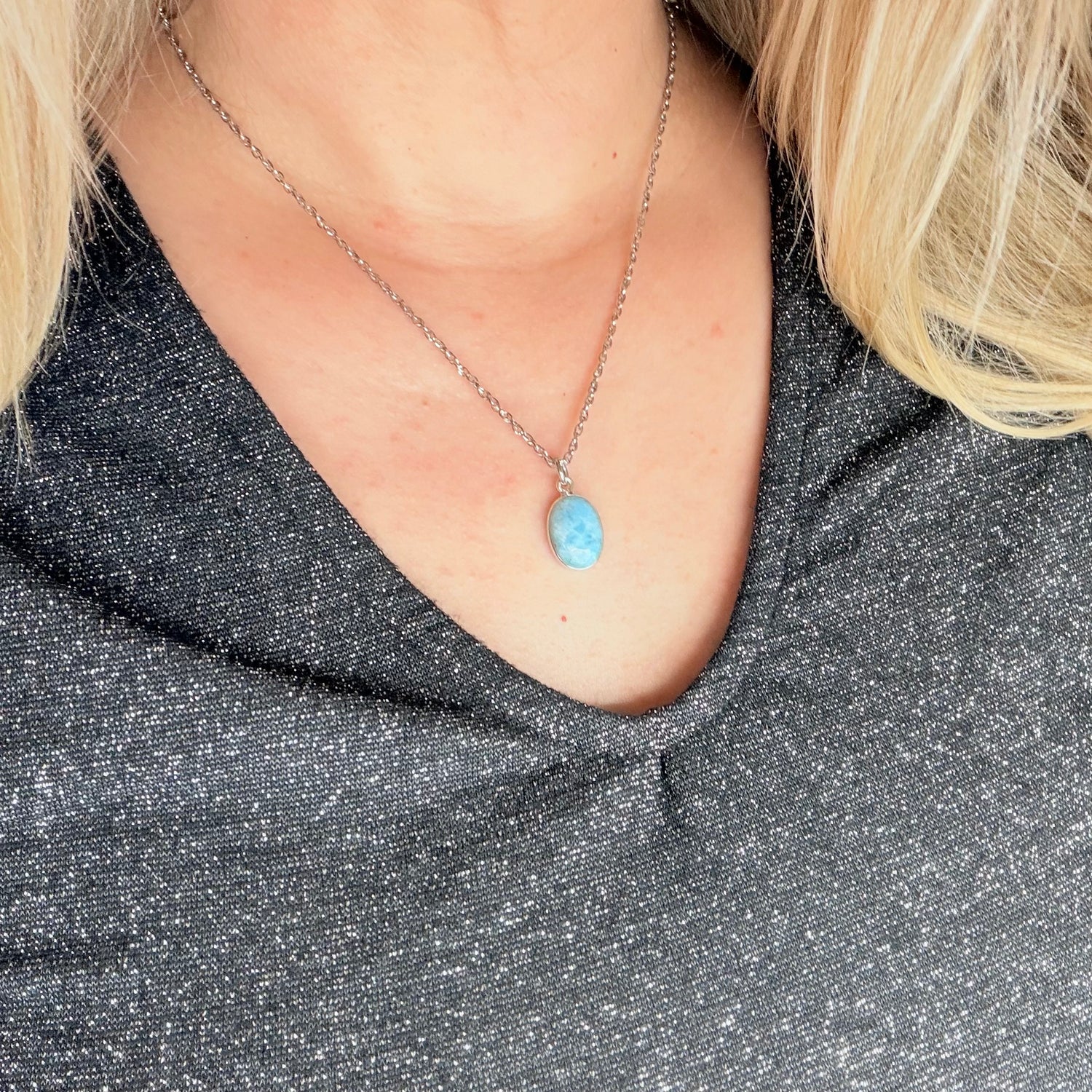 Ciondolo Larimar Argento 925 - Ovale piccolo