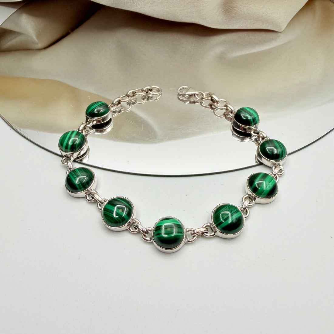 Bracciale Malachite e Argento 925 - Tondo