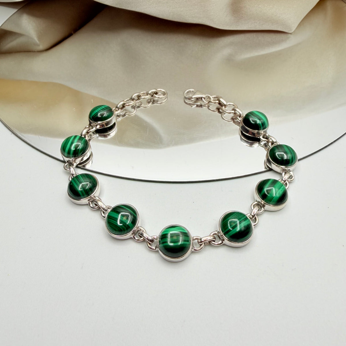 Bracciale Malachite e Argento 925 - Tondo